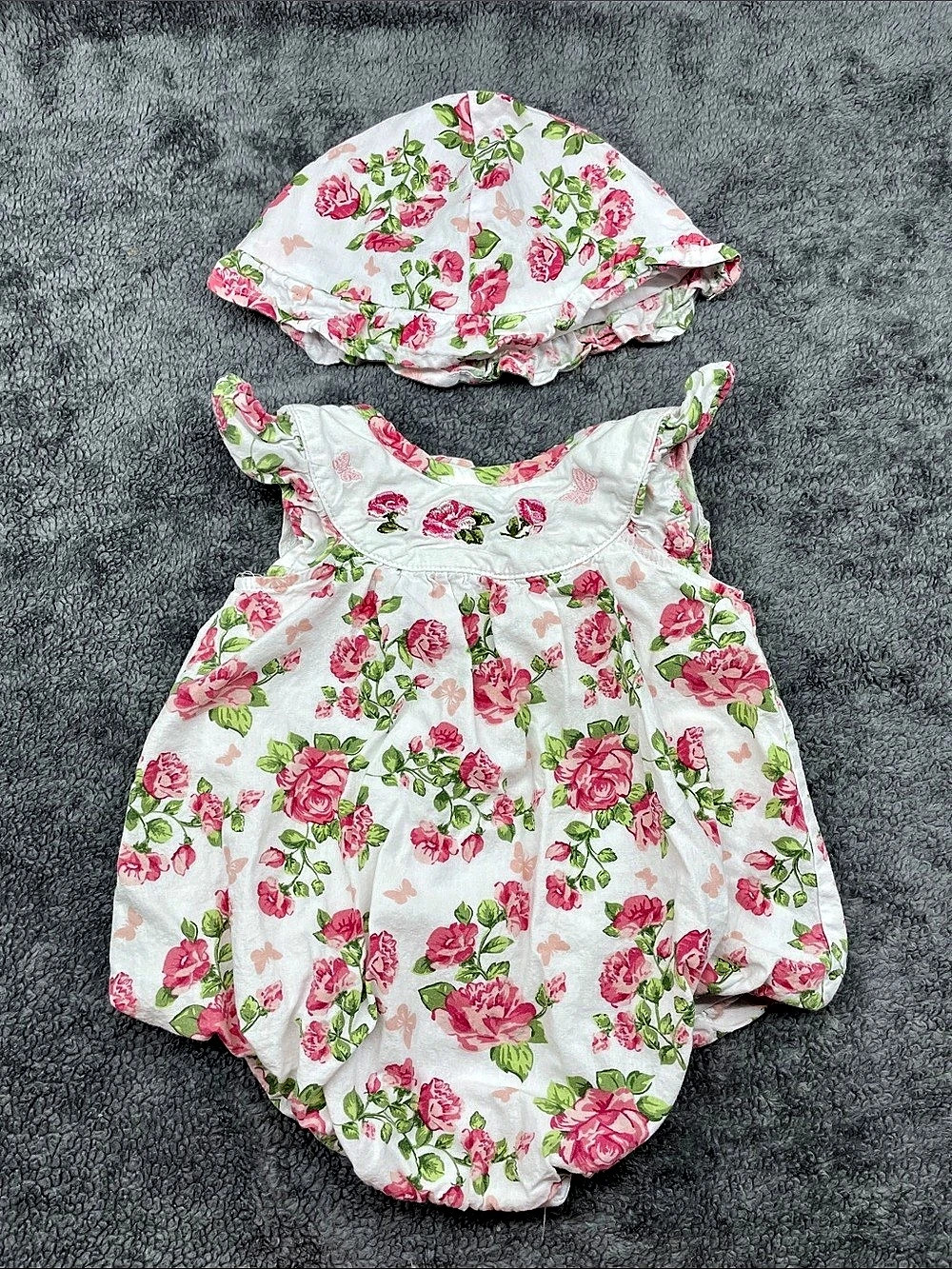 Baby Essentials Floral Baby Romper & Hat Baby 3M
